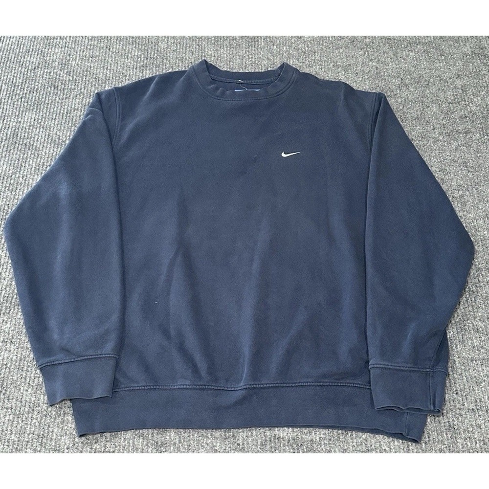 VINTAGE Nike Sweatshirt Mens XL Navy Blue Swoosh Crewneck Pullover Logo 2000s‎